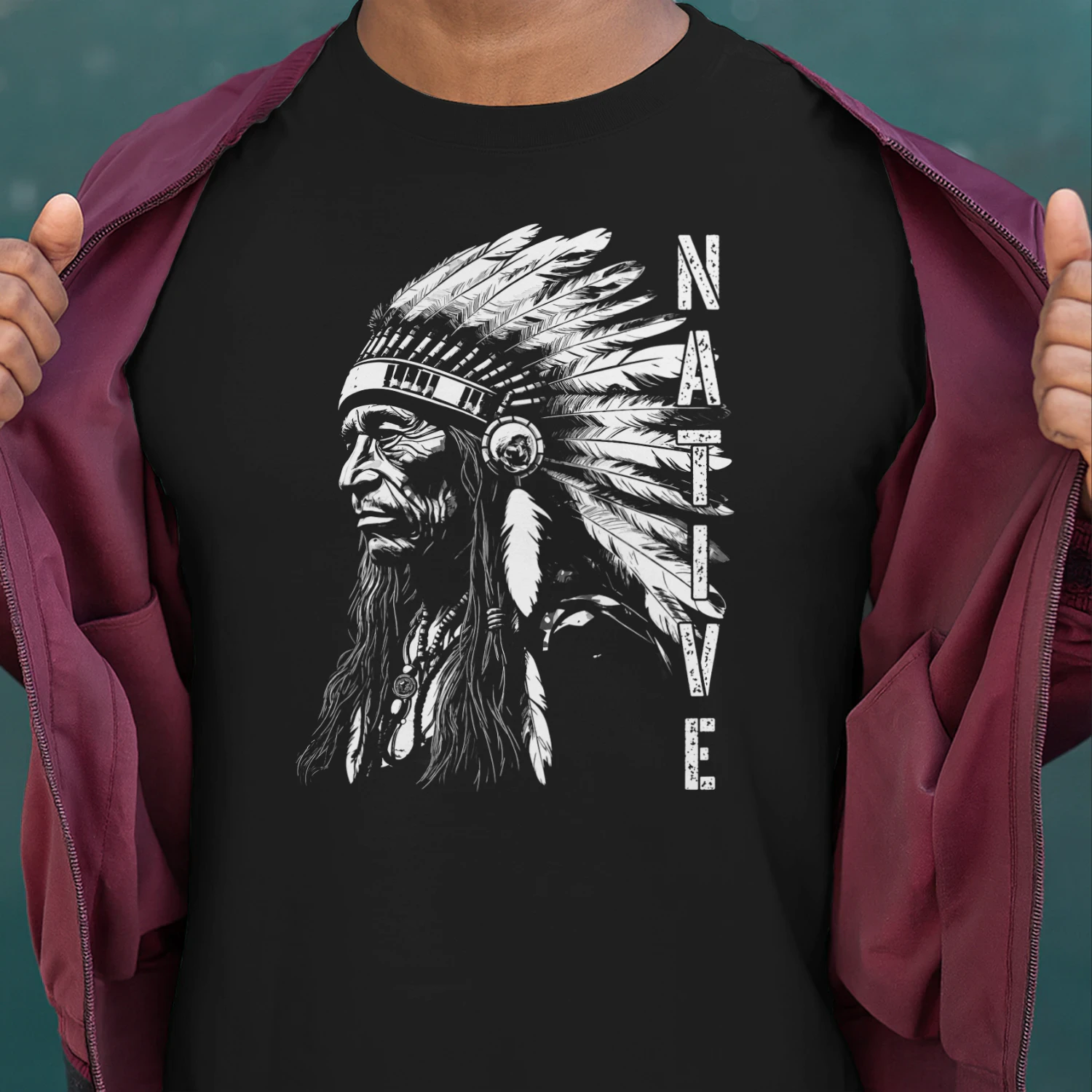 Vintage Native American Day Indian Headdress Indigenous Men