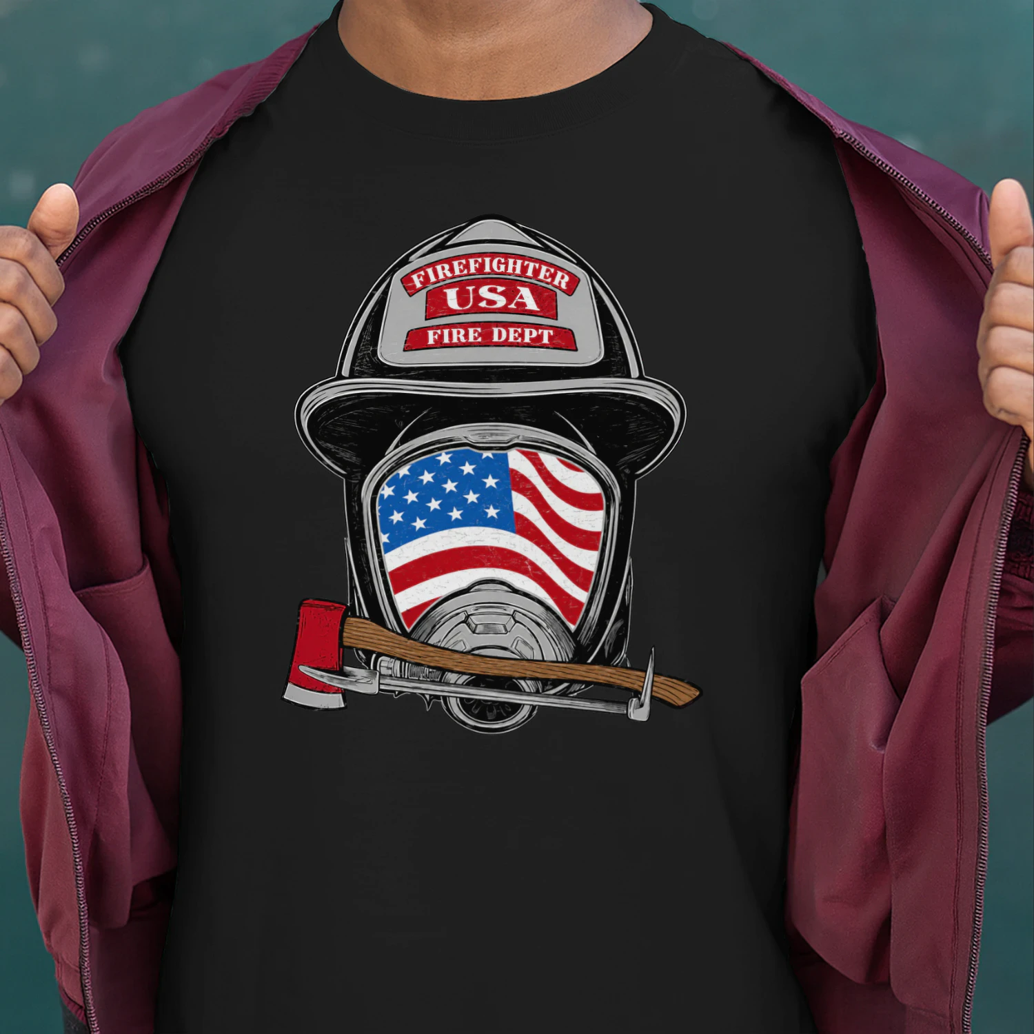 Firefighter Fireman Helmet American Flag Usa Vintage Graphic Firefighter