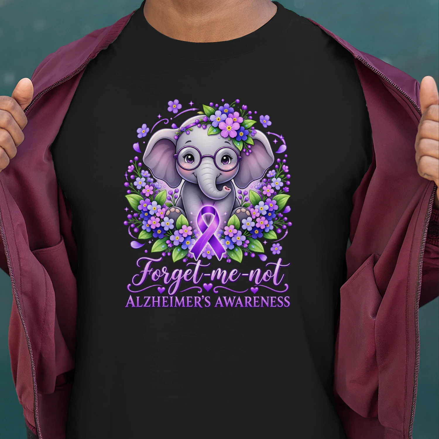 Elephant Purple Ribbon Forget Me Not Alzheimer’s Awareness