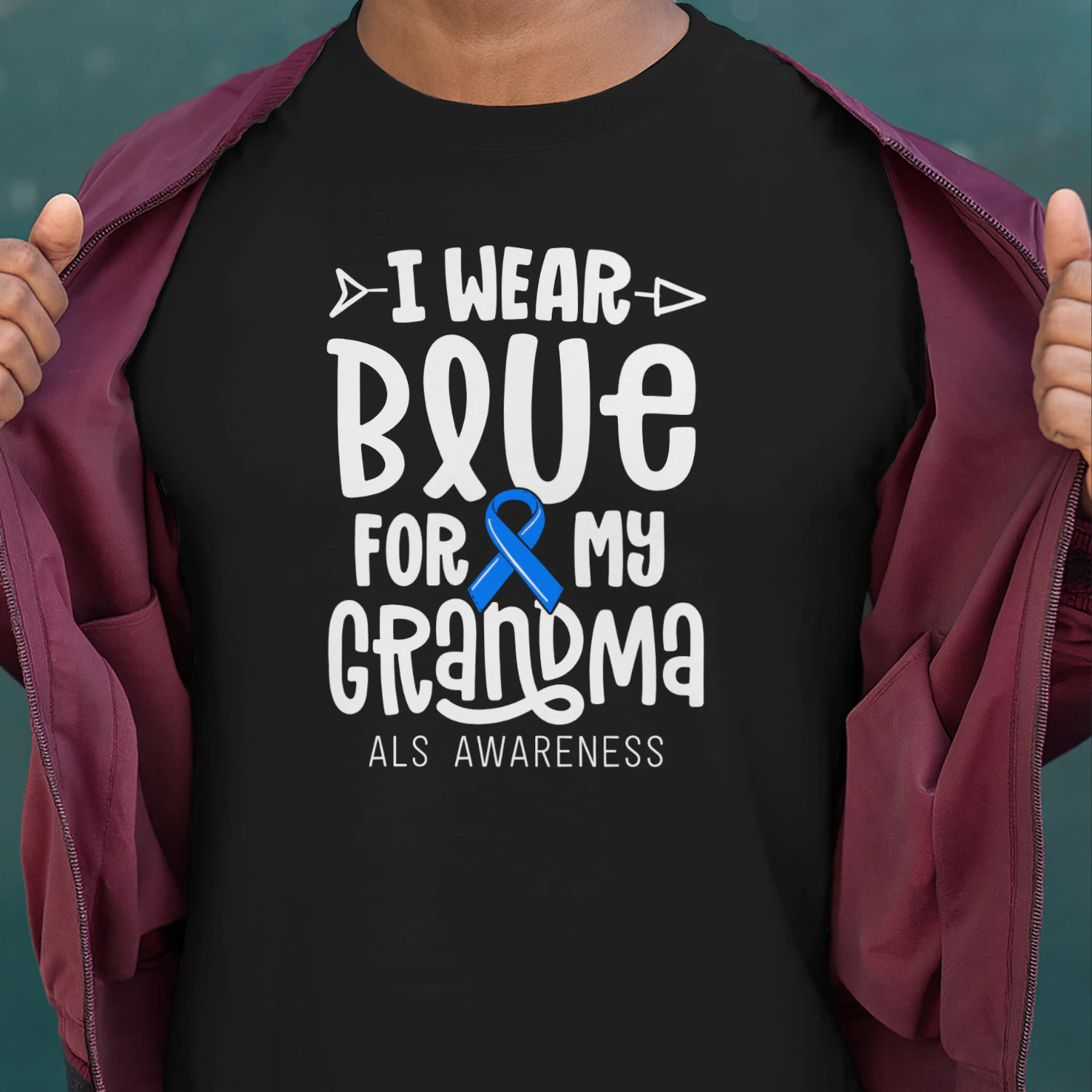 Blue Ribbon For Grandma Disease ALS Awareness Family Cure