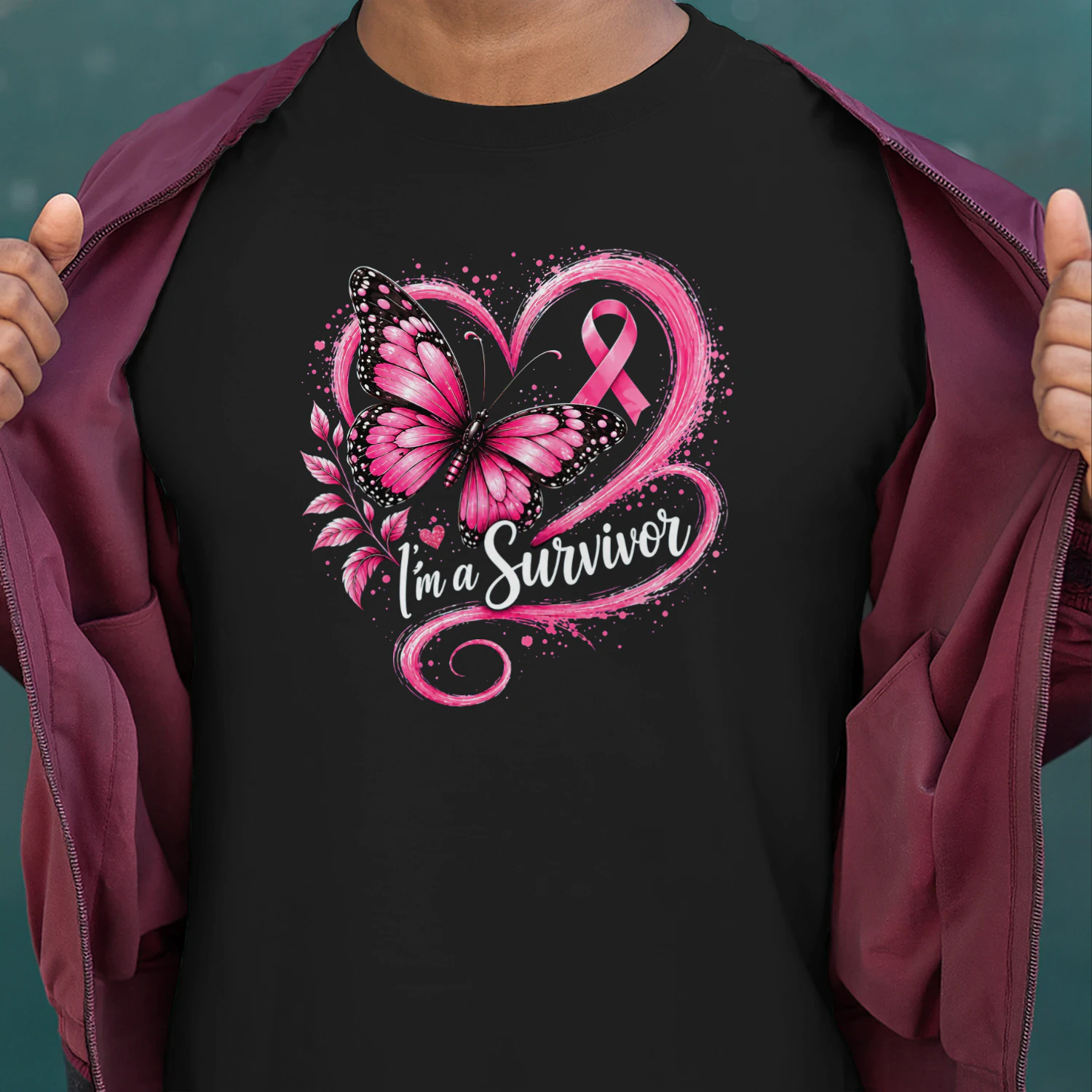 I'm A Survivor Breast Cancer Awareness Ribbon Heart Survivor