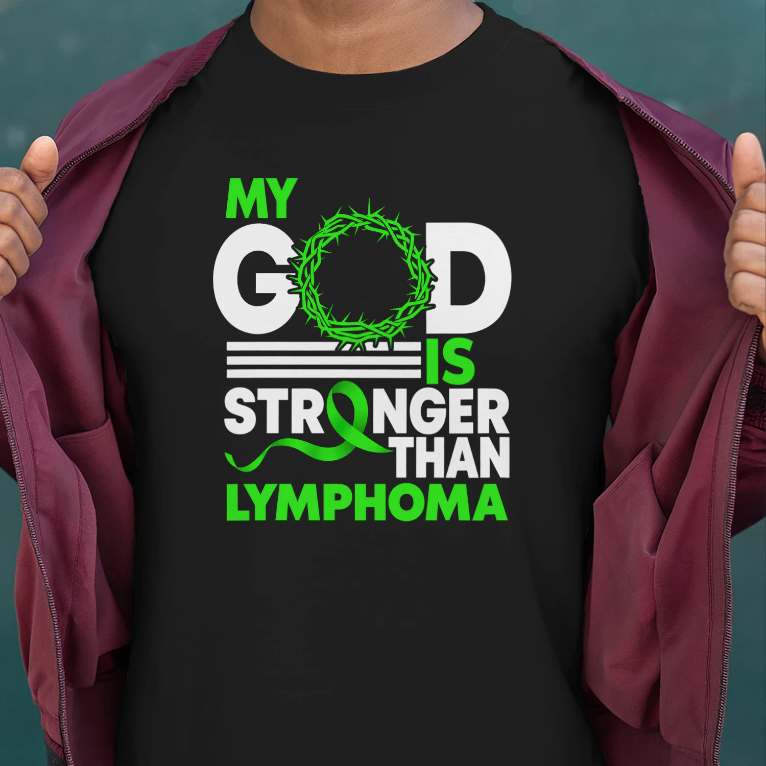 My God Is Stronger Than Lymphoma Awareness Ribbon