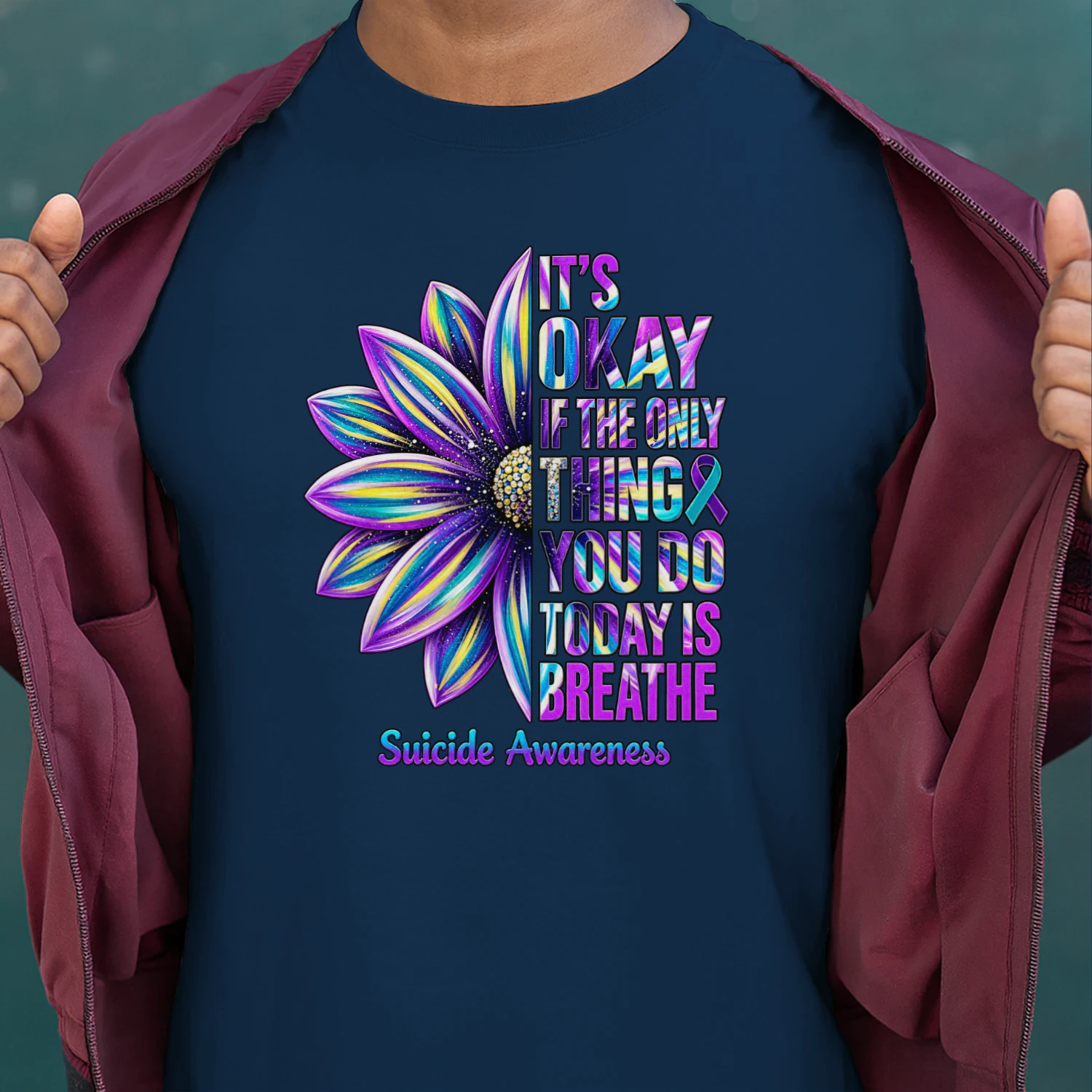 Suicide Prevention Awareness teal Ribbon and Sunflower