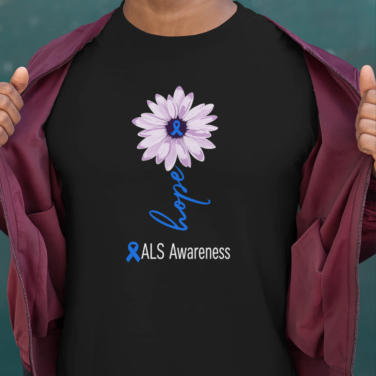 ALS Awareness Month Blue Sunflower Ribbon ALS Warrior