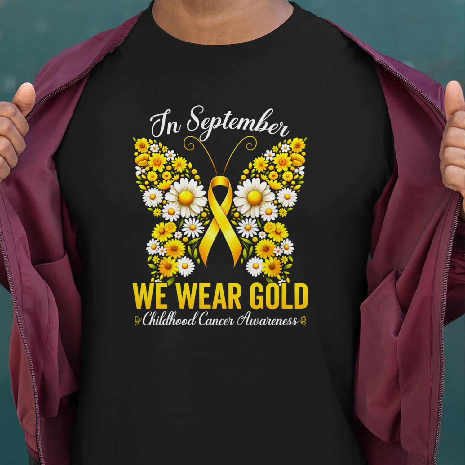 Retro I Wear Gold for Childhood Cancer Awareness Butterfly