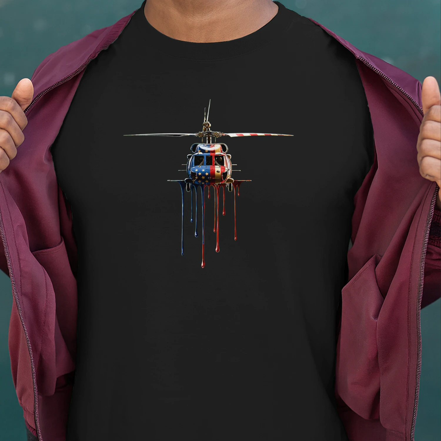 Helicopter Pilot Aviation American Flag USA Drip Graffiti