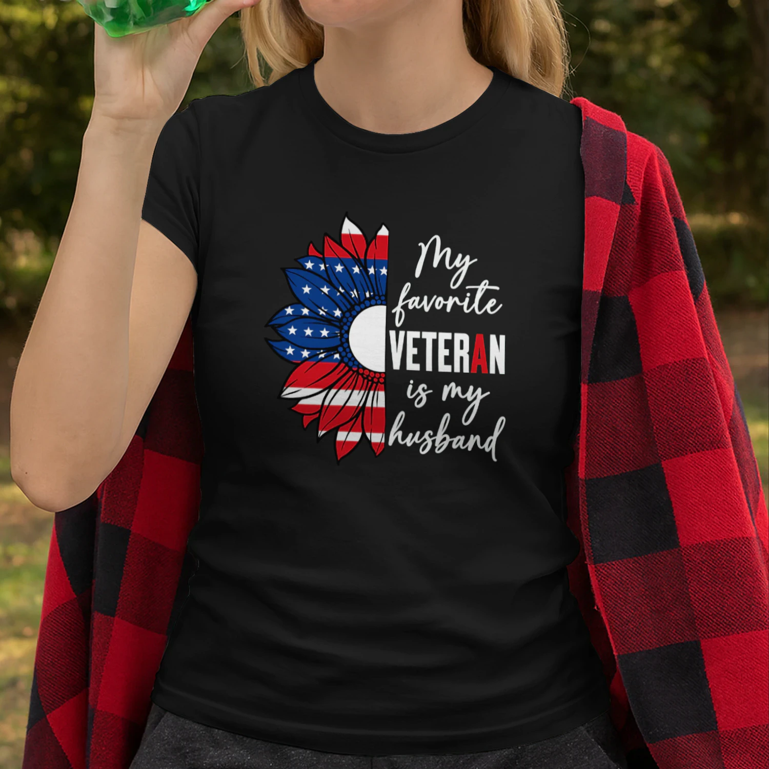 My Favorite Veteran Is My Husband Sunflower American Flag