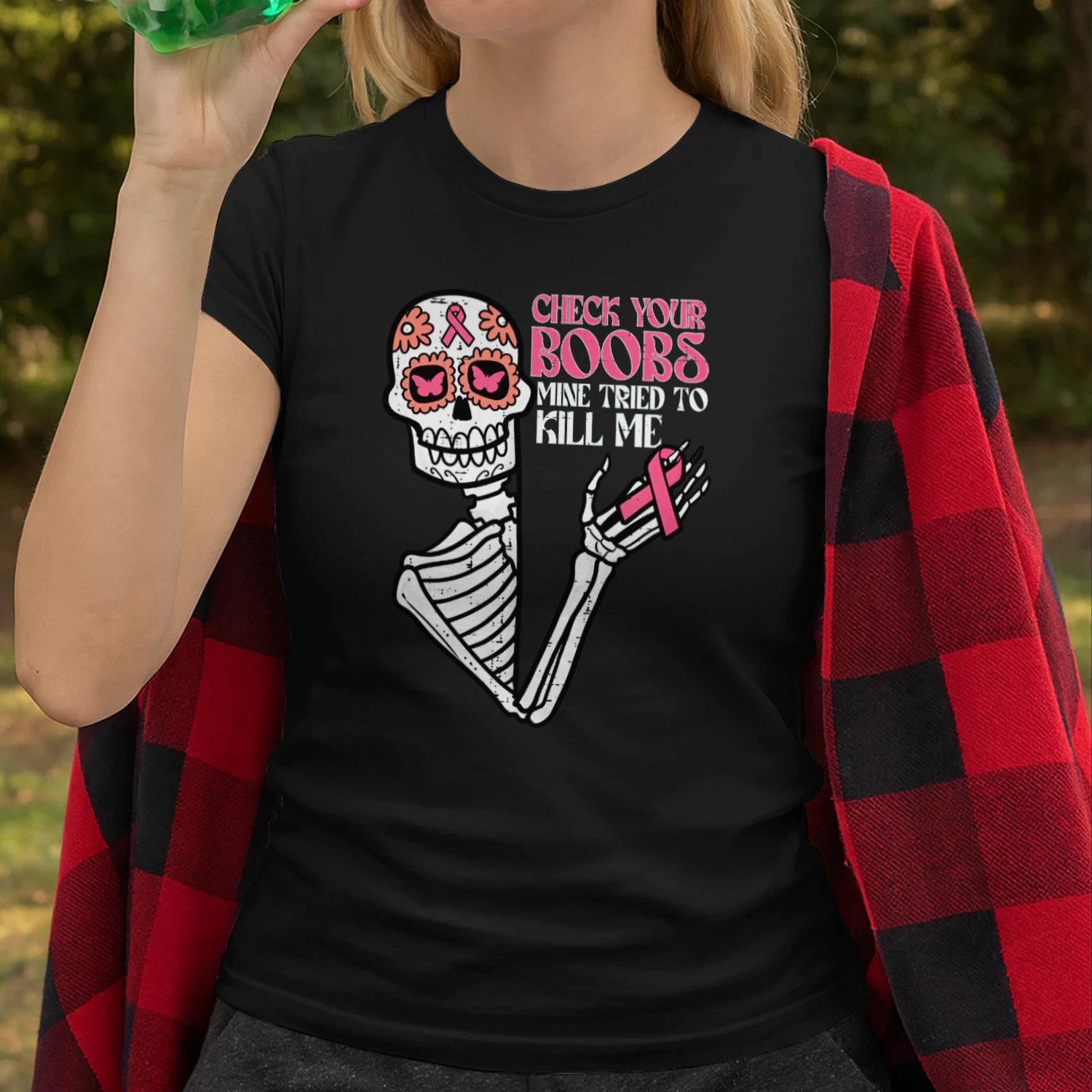 Sugar Skull Skeleton Funny Breast Cancer Awareness