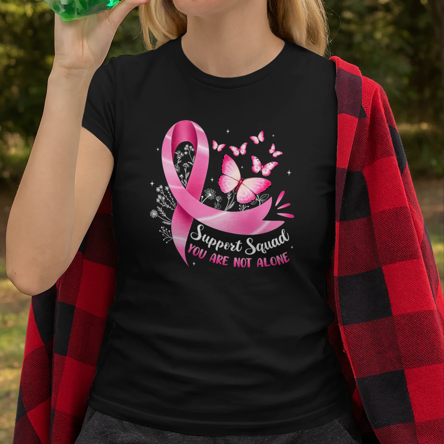 Support Squad Breast Cancer Awareness Pink Bow Butterfly