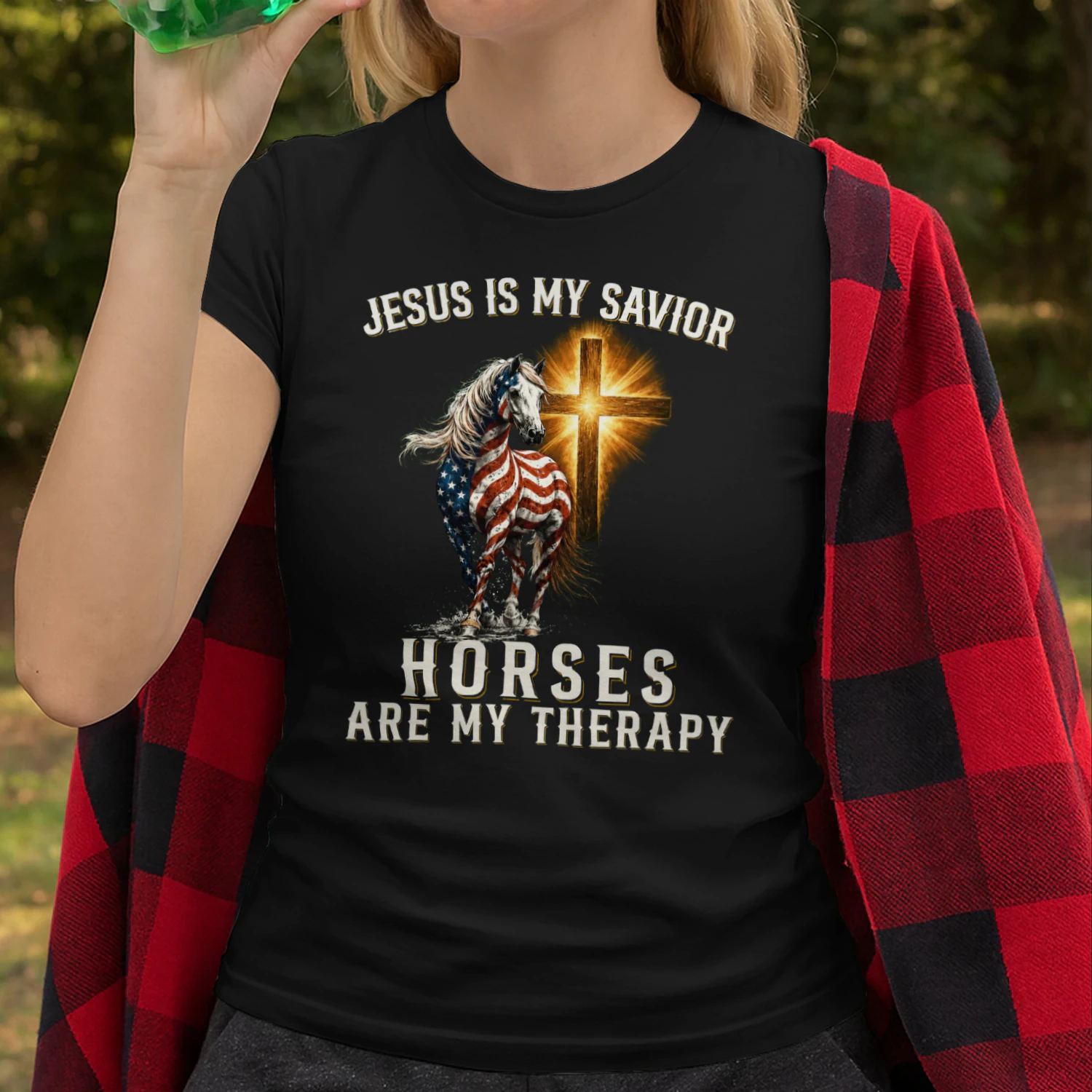 Jesus Savior Horses Therapy Usa Flag