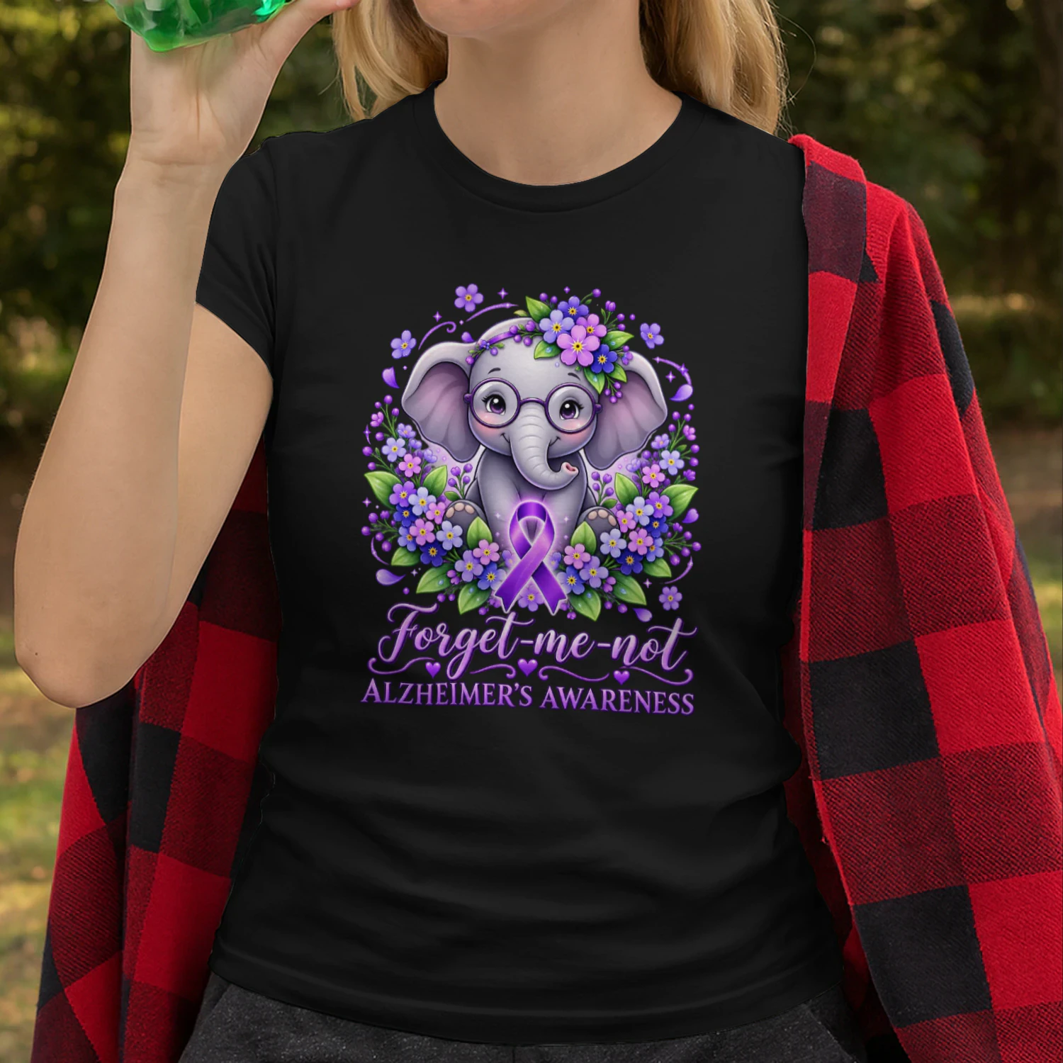 Elephant Purple Ribbon Forget Me Not Alzheimer’s Awareness
