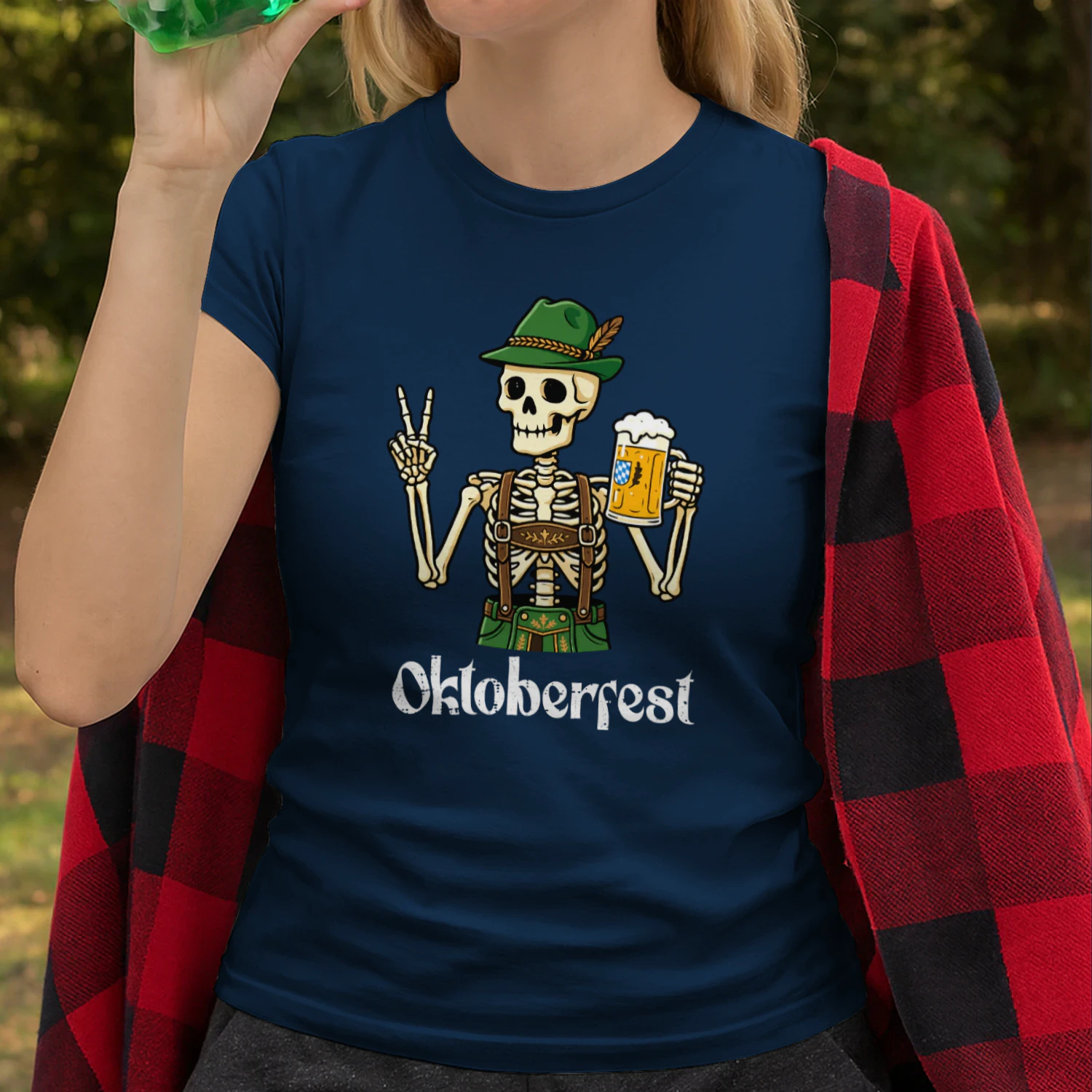 Oktoberfest Skeleton Lederhosen Peace Funny German