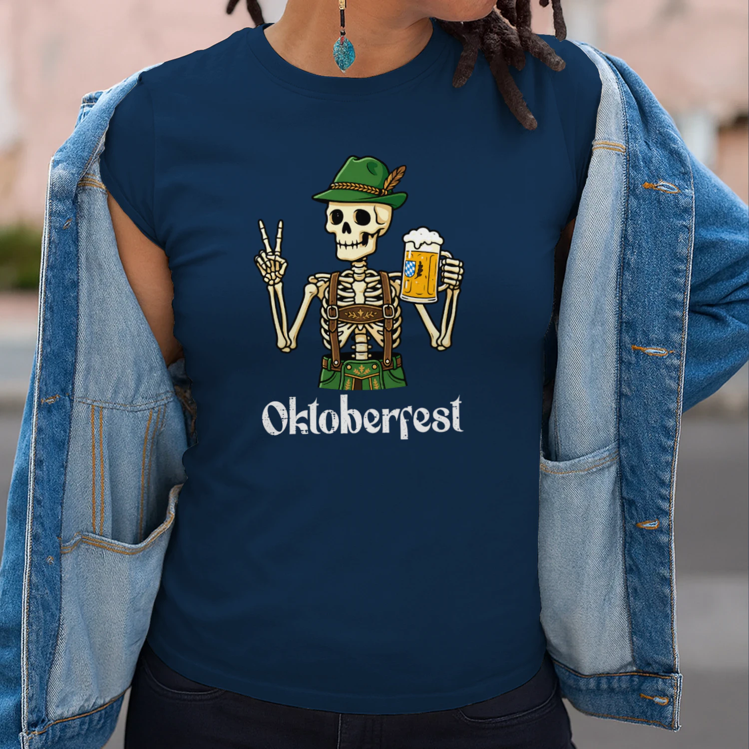 Oktoberfest Skeleton Lederhosen Peace Funny German