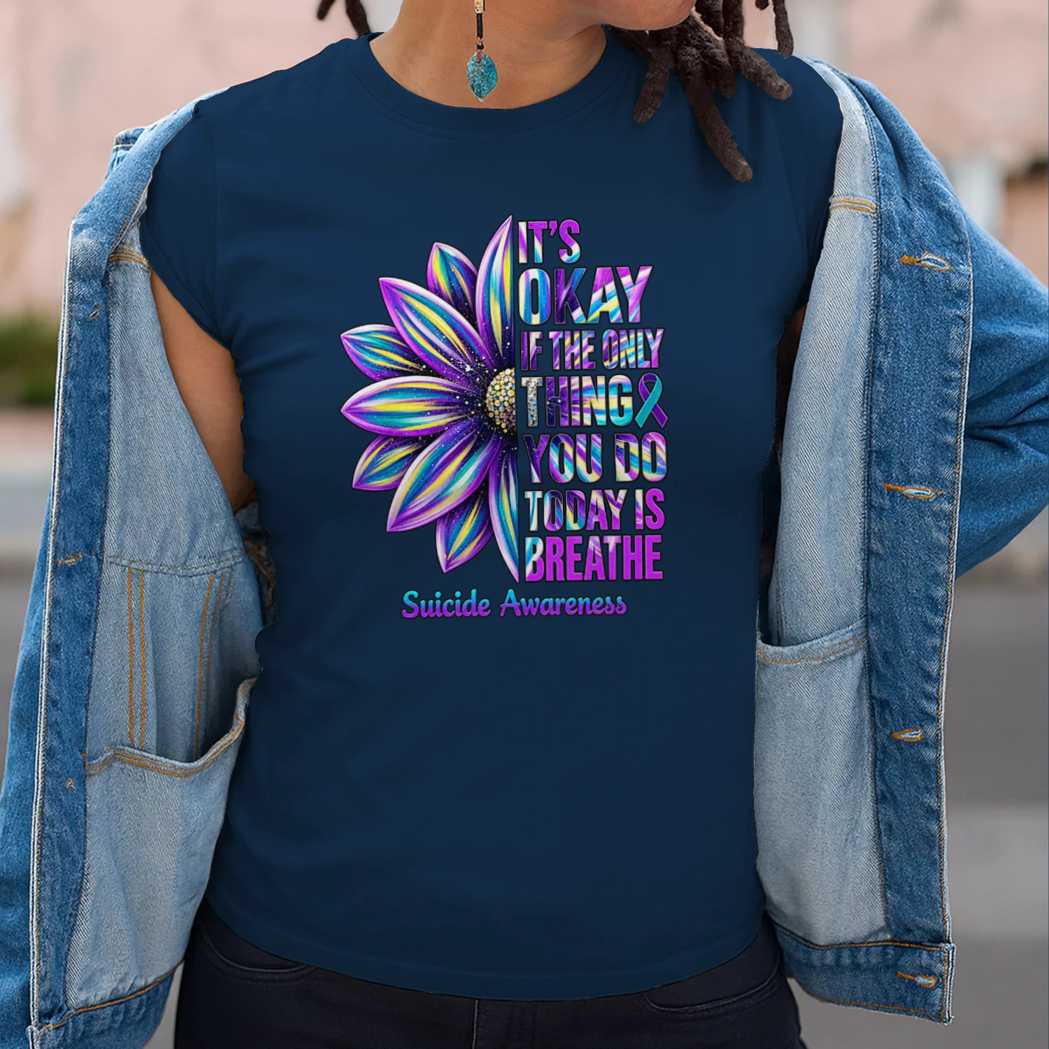 Suicide Prevention Awareness teal Ribbon and Sunflower