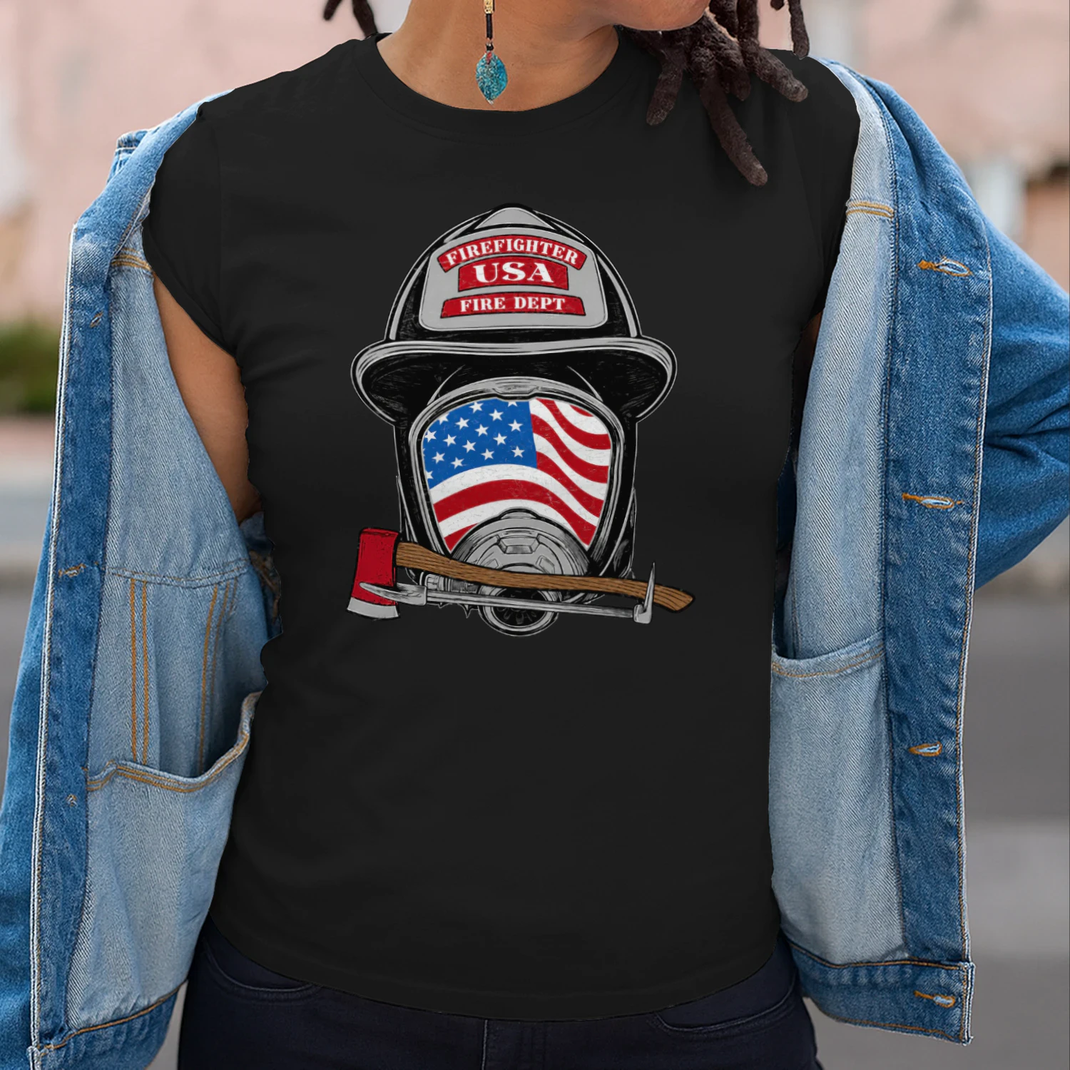 Firefighter Fireman Helmet American Flag Usa Vintage Graphic Firefighter