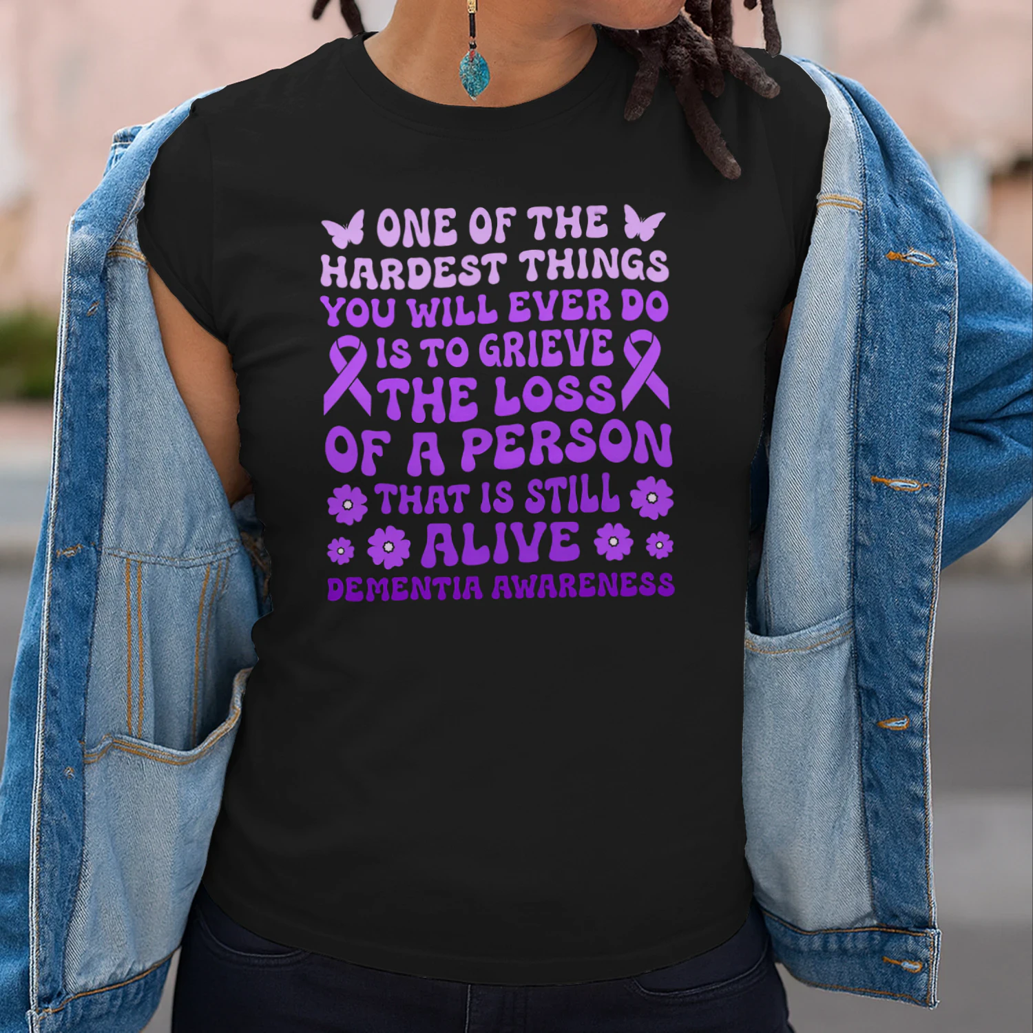 Dementia Alzheimers Awareness Women Purple Flower Butterfly