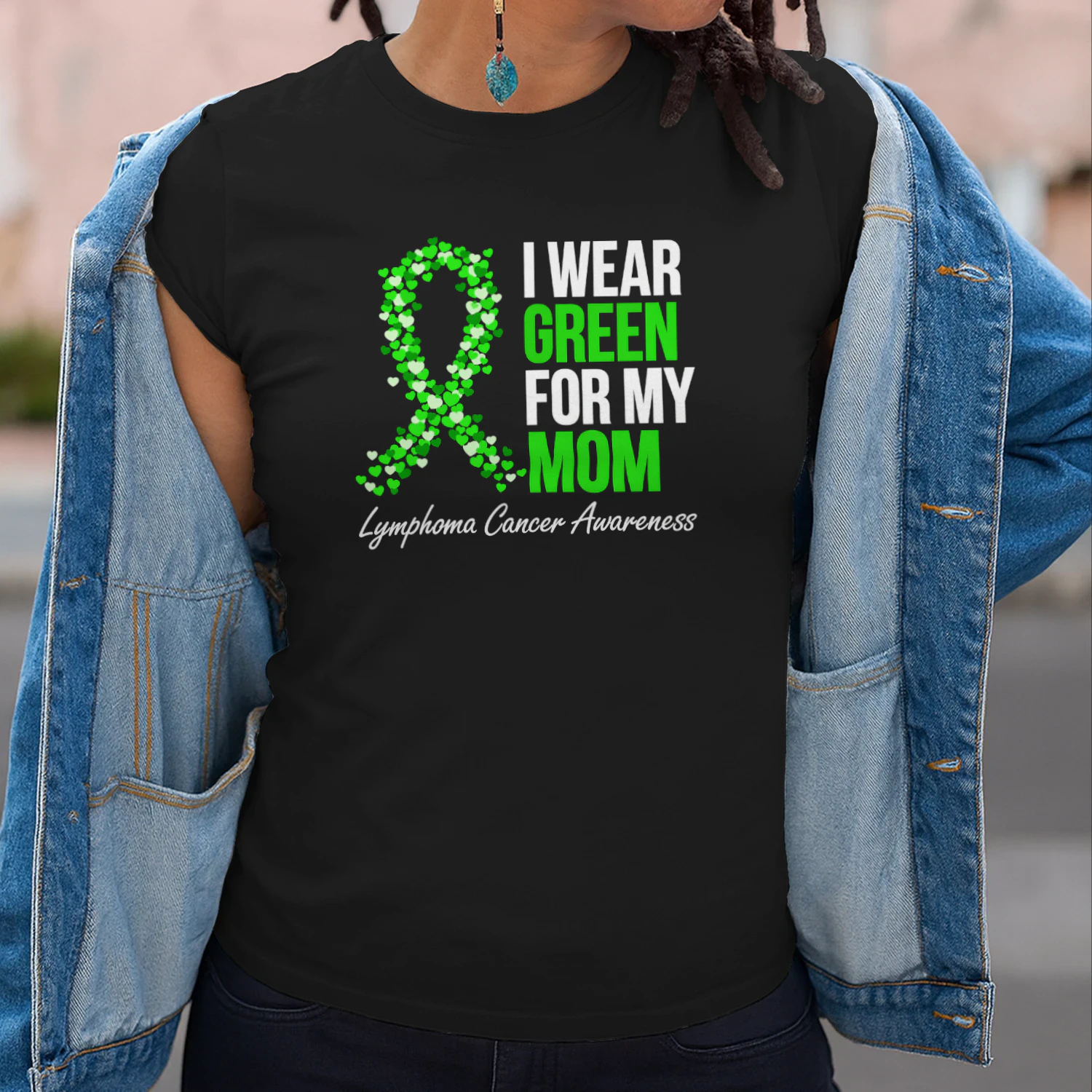 Lymphoma Cancer Ribbon I Wear Green for My Mom Support Squad