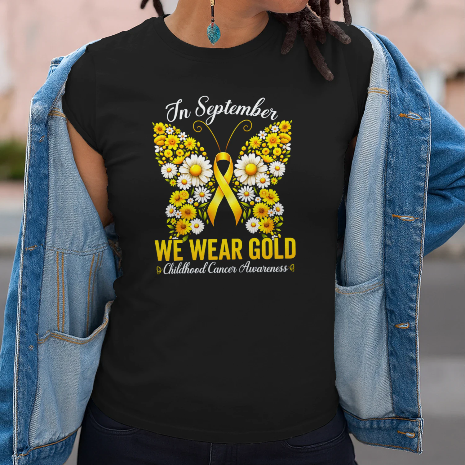 Retro I Wear Gold for Childhood Cancer Awareness Butterfly