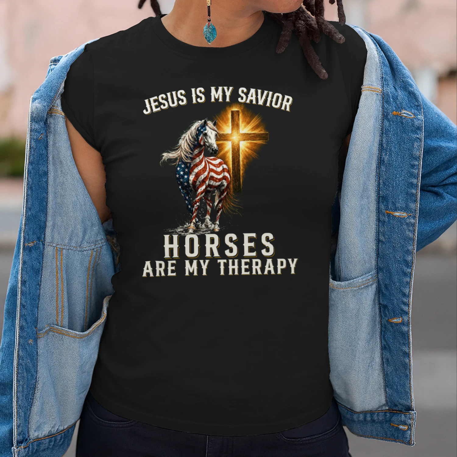 Jesus Savior Horses Therapy Usa Flag
