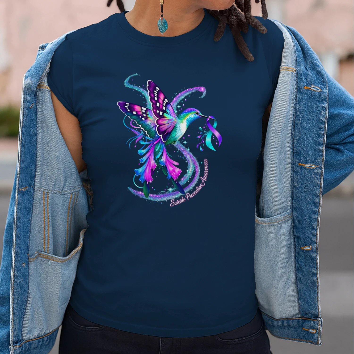 Hummingbird Purple Blue Ribbon Suicide Prevention Awareness