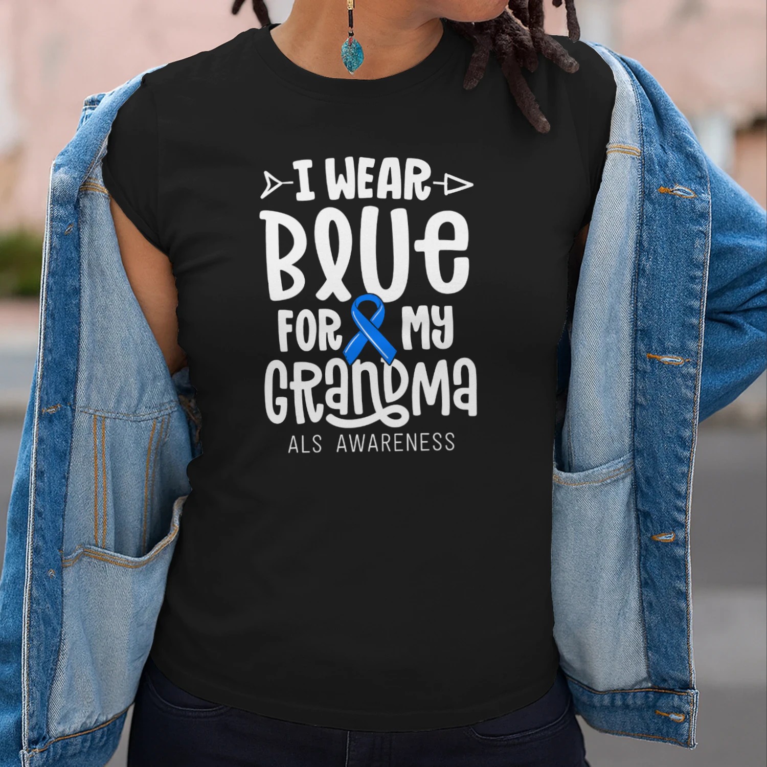 Blue Ribbon For Grandma Disease ALS Awareness Family Cure