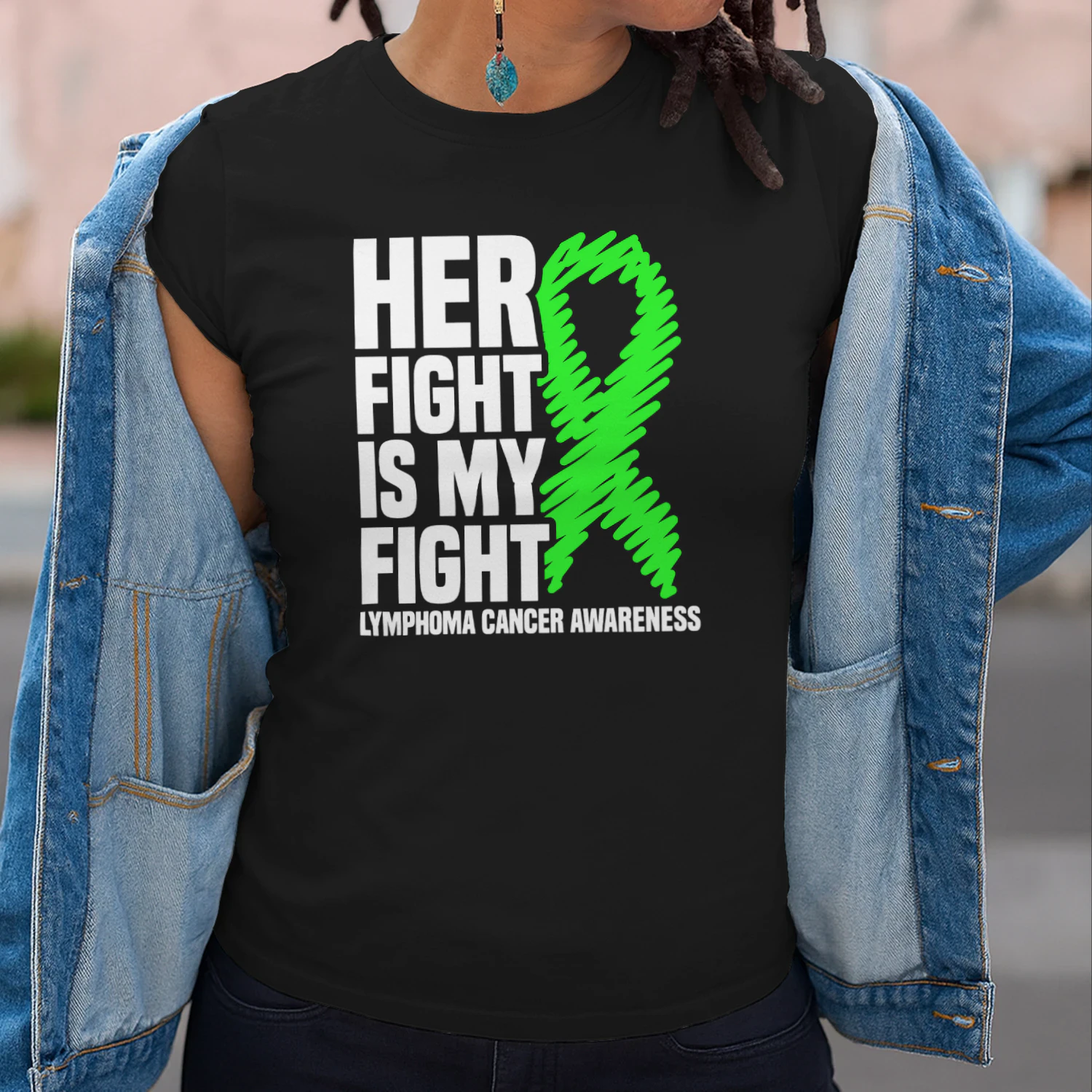 Her Fight My Fight Green Ribbon Lymphoma Cancer Awareness