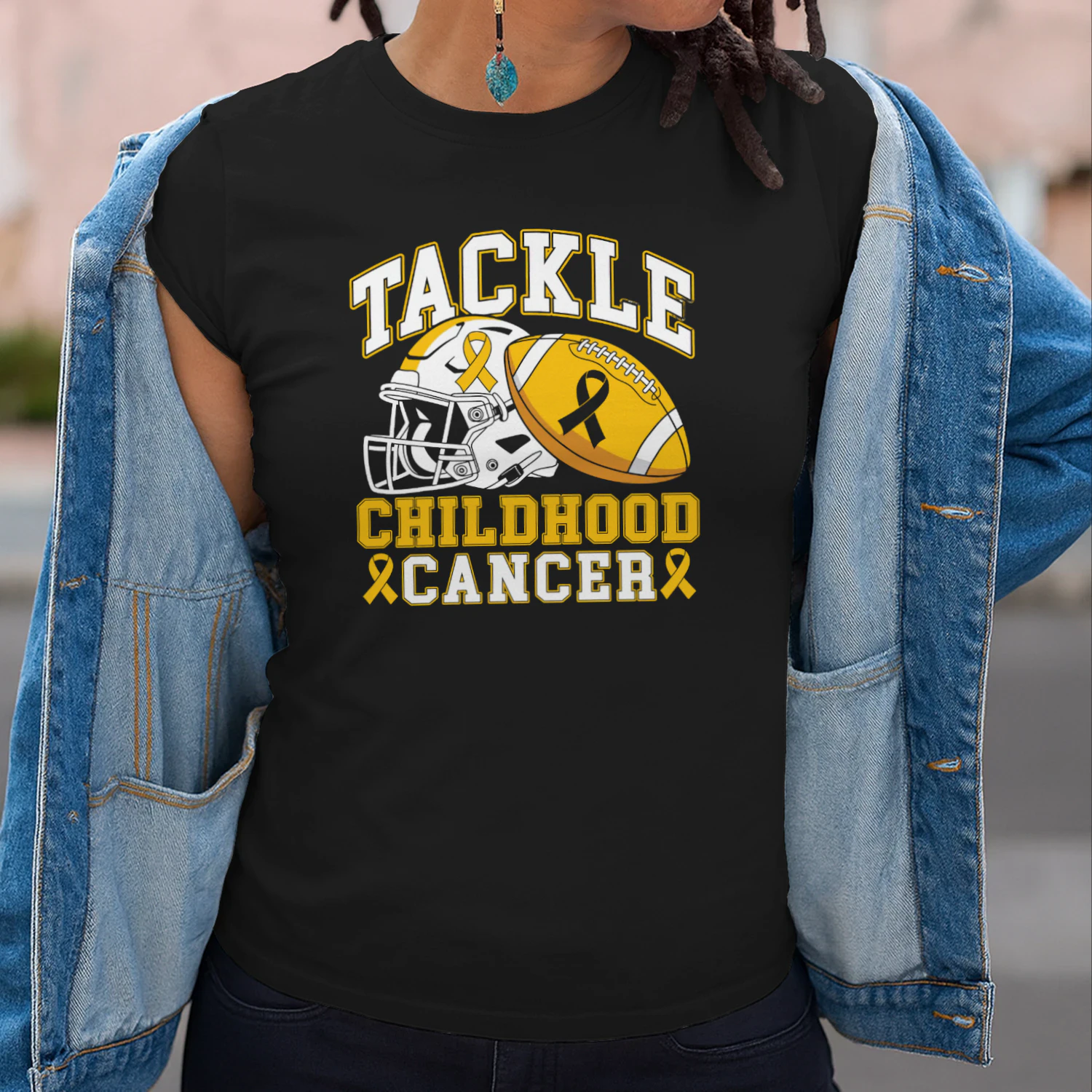 Tackle Childhood Cancer Awareness Football Gold Ribbon