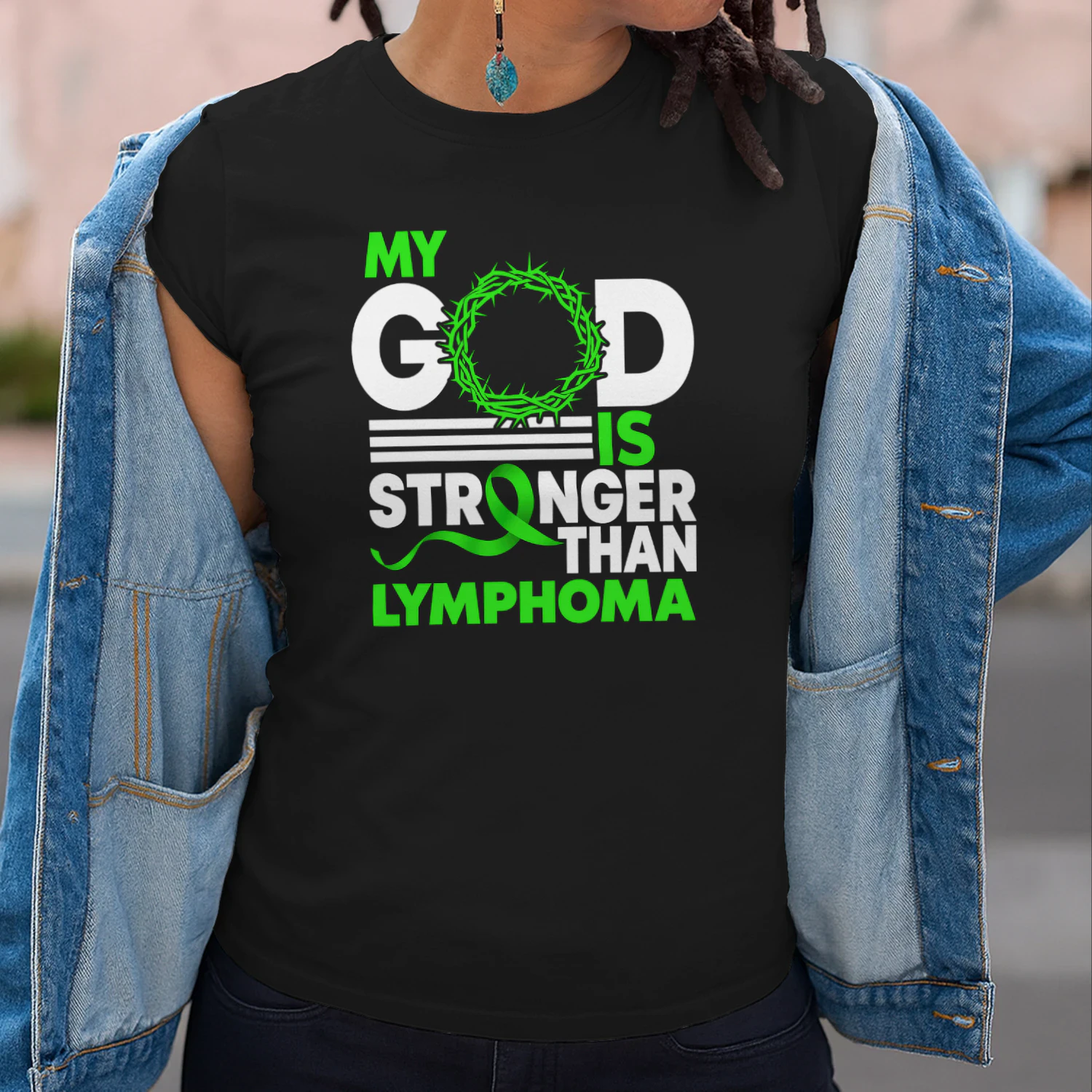My God Is Stronger Than Lymphoma Awareness Ribbon