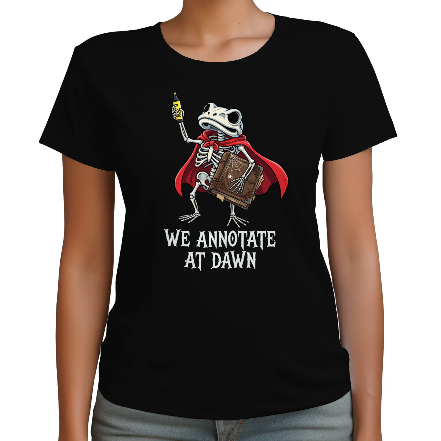Funny Book Lover Outfit | Dark Academia Halloween Frog Reader T-Shirt for Women