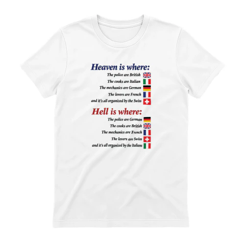 Heaven Is Where Hell Is Where European Flag Joke Shirt