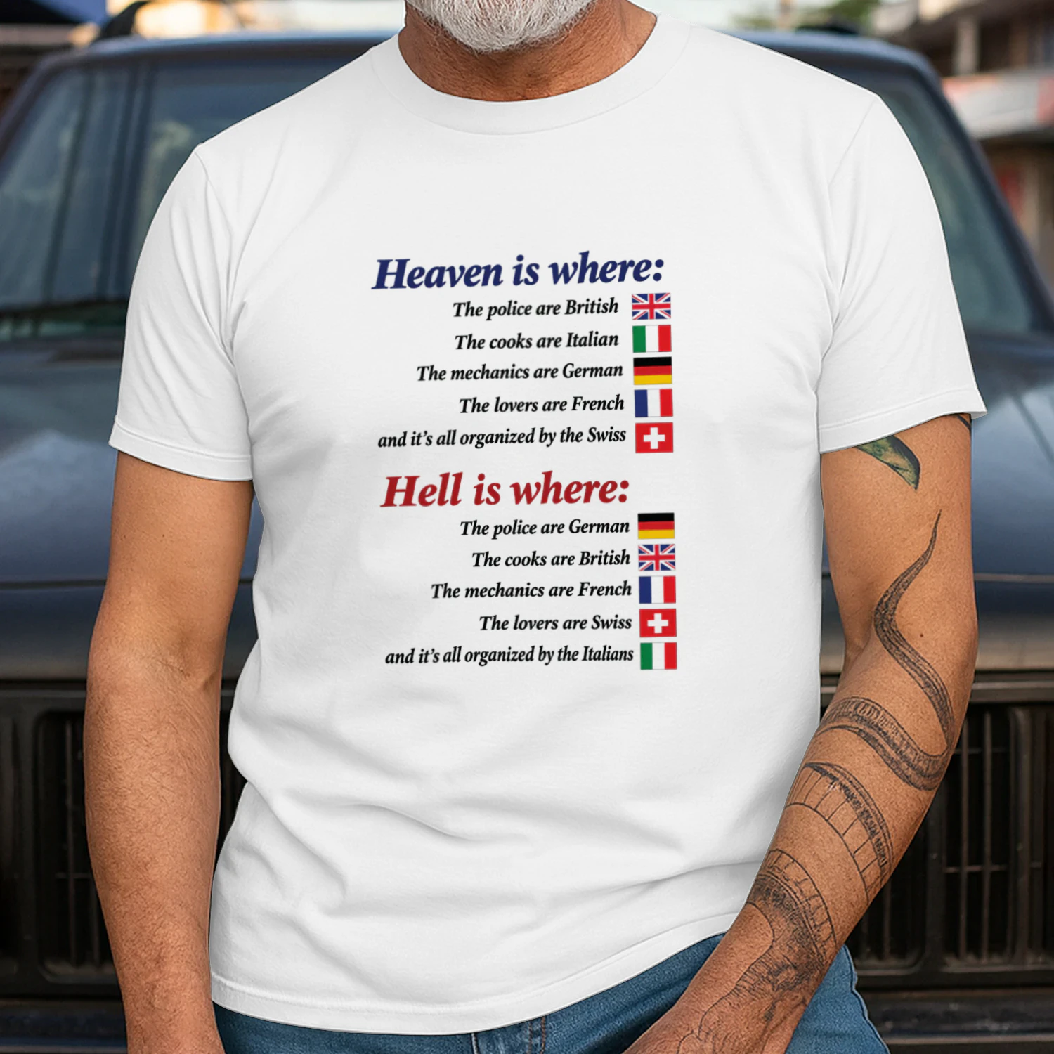 Heaven Is Where Hell Is Where European Flag Joke Shirt
