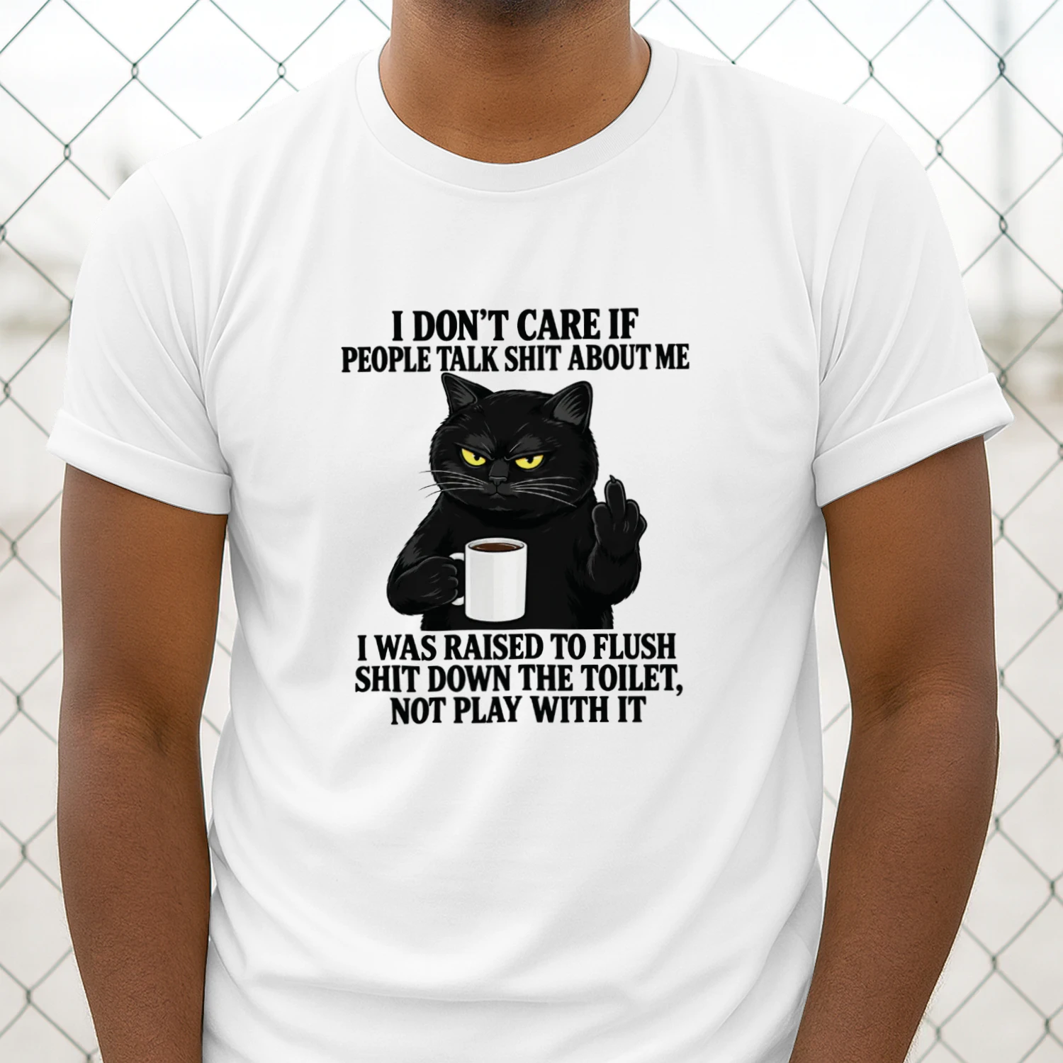 I Don’t Care If People Talk Shit About Me Black Cat Coffee Middle Finger T-shirt