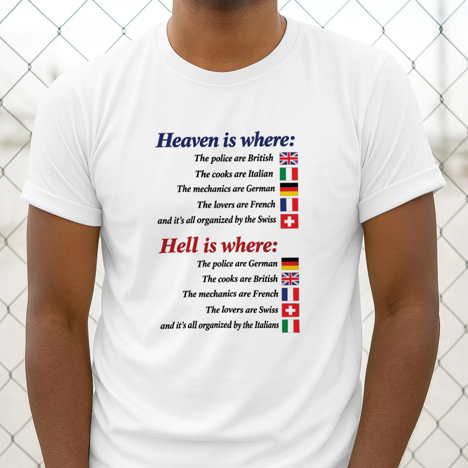 Heaven Is Where Hell Is Where European Flag Joke Shirt