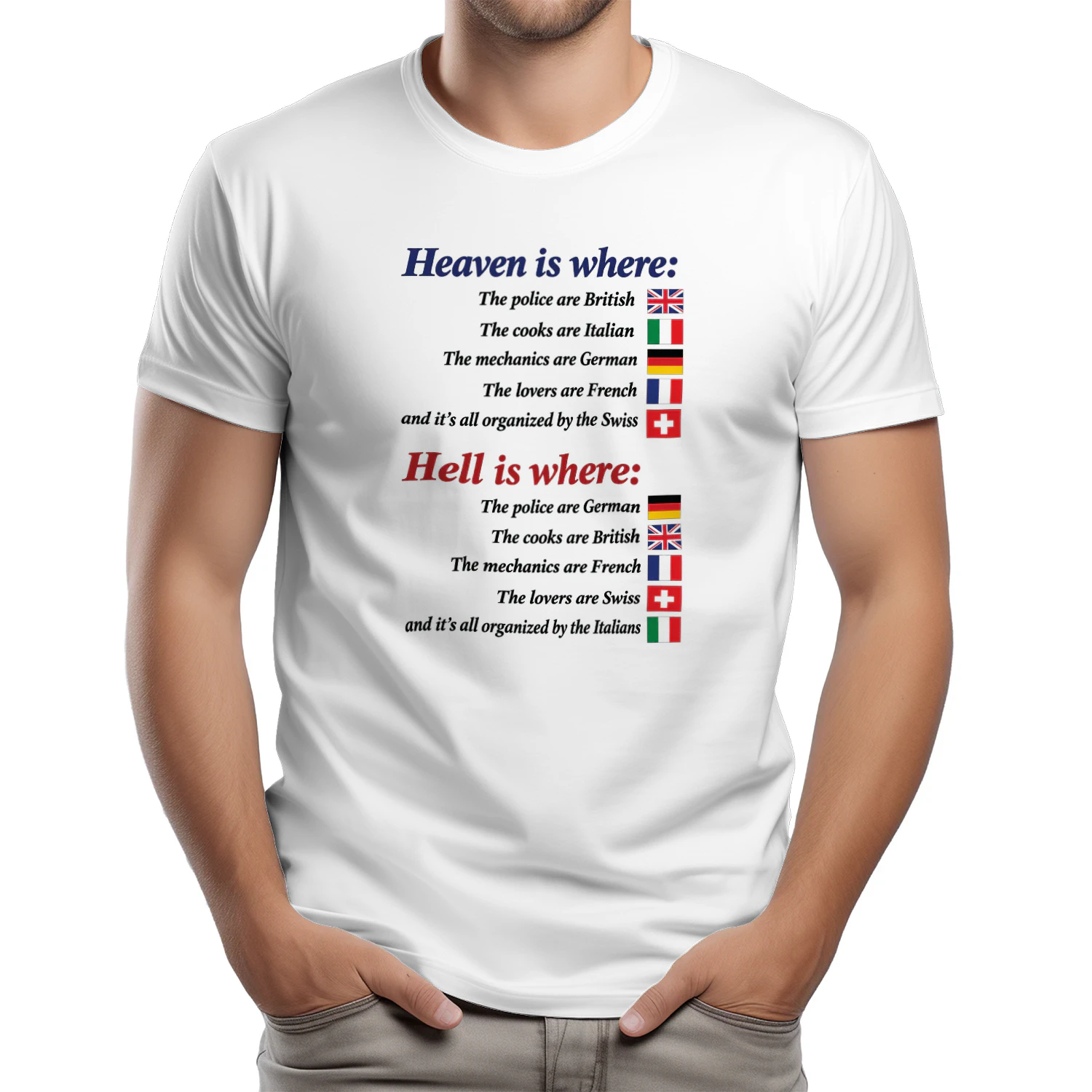 Heaven Is Where Hell Is Where European Flag Joke Shirt