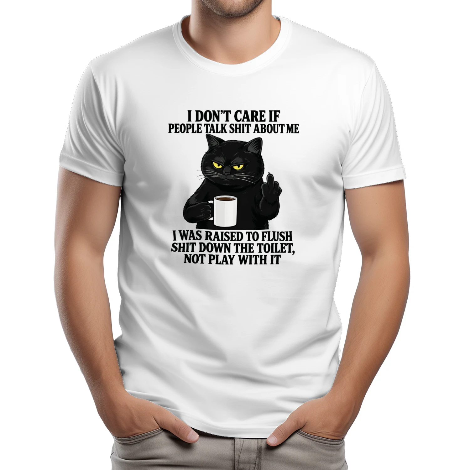 I Don’t Care If People Talk Shit About Me Black Cat Coffee Middle Finger T-shirt