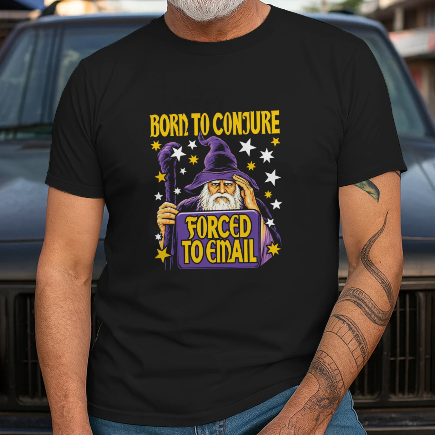Born to Conjure Forced to Email wizard T-shirt