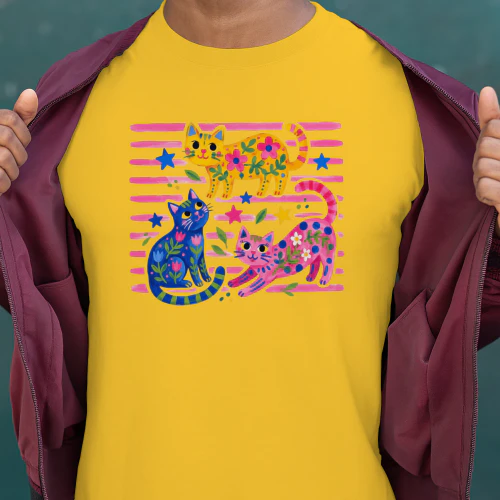 Colorful Floral Folk Art Cats