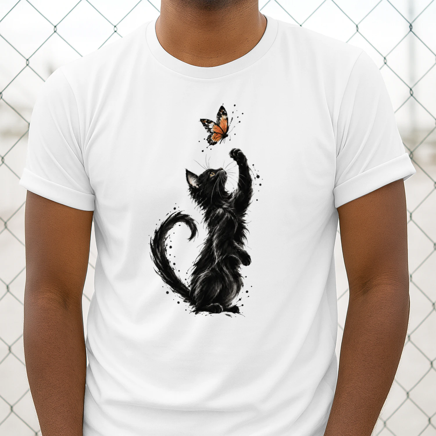 Black Cat & Butterfly Watercolor T-Shirt