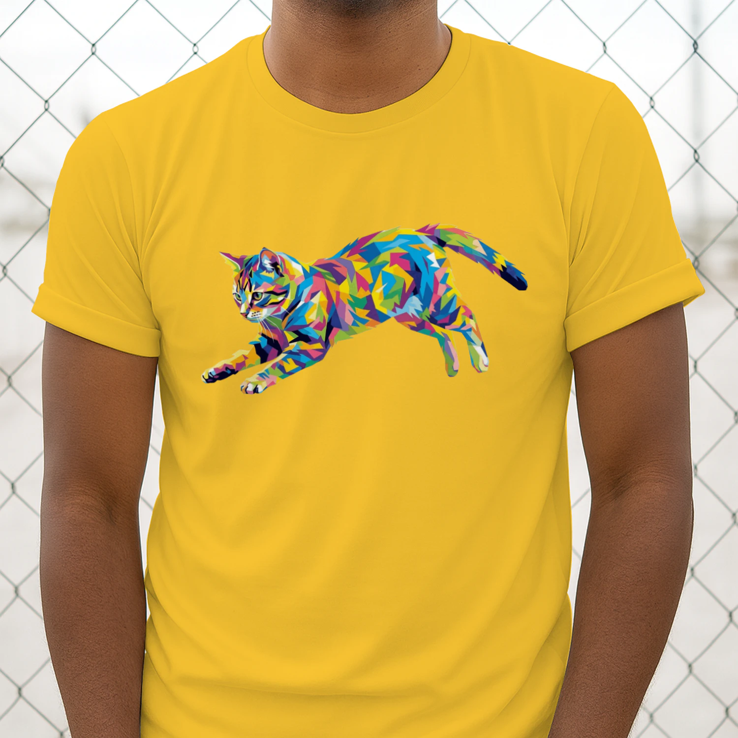 Colorful Pop Art Leaping Cat T-Shirt