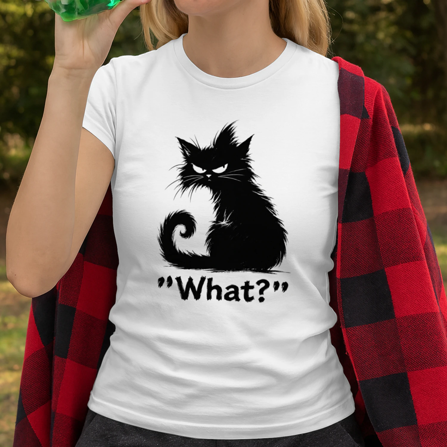 Funny Grumpy Black Cat "What?" T-Shirt