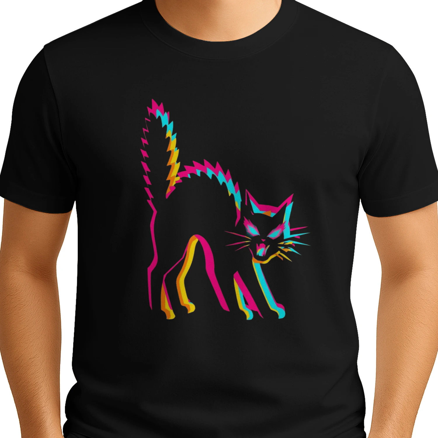 Vibrant Neon Black Cat T-Shirt