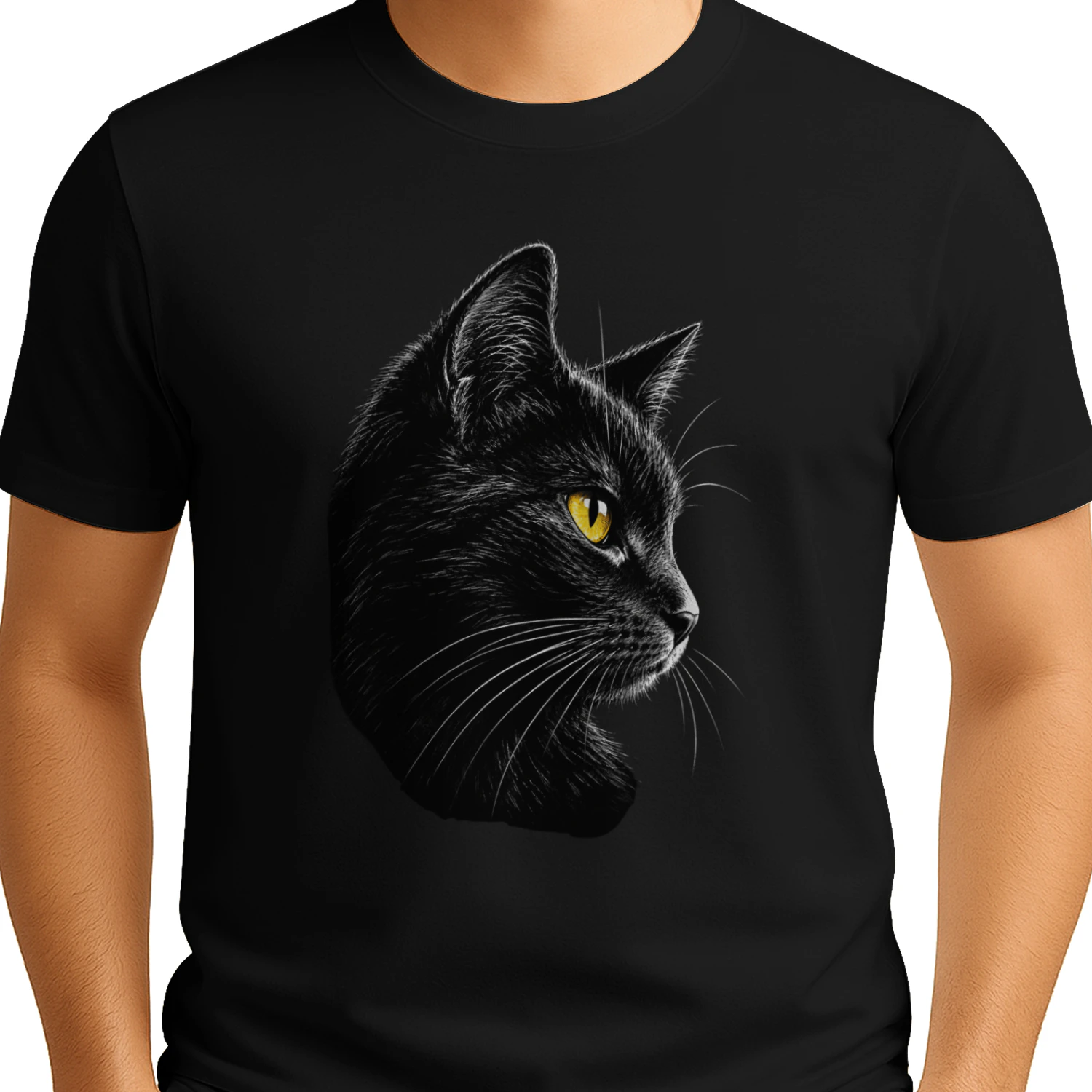 Sleek Black Cat Portrait T-Shirt