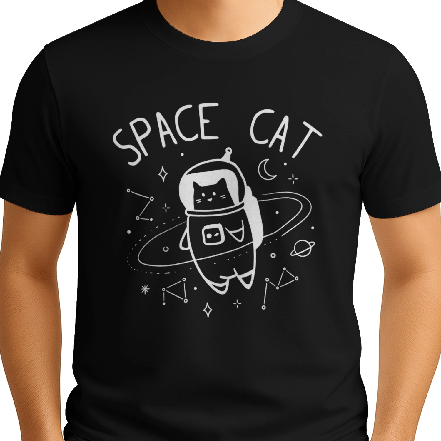 Retro Space Cat Astronaut Graphic T-Shirt