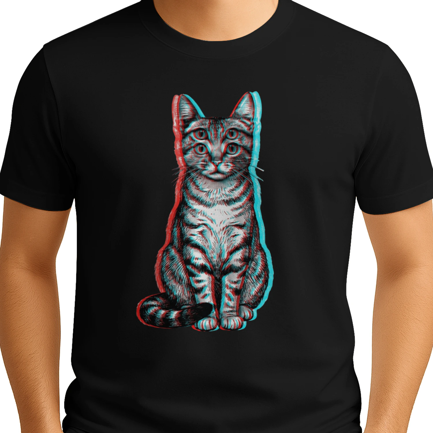 Psychedelic 3D Cat Graphic T-Shirt