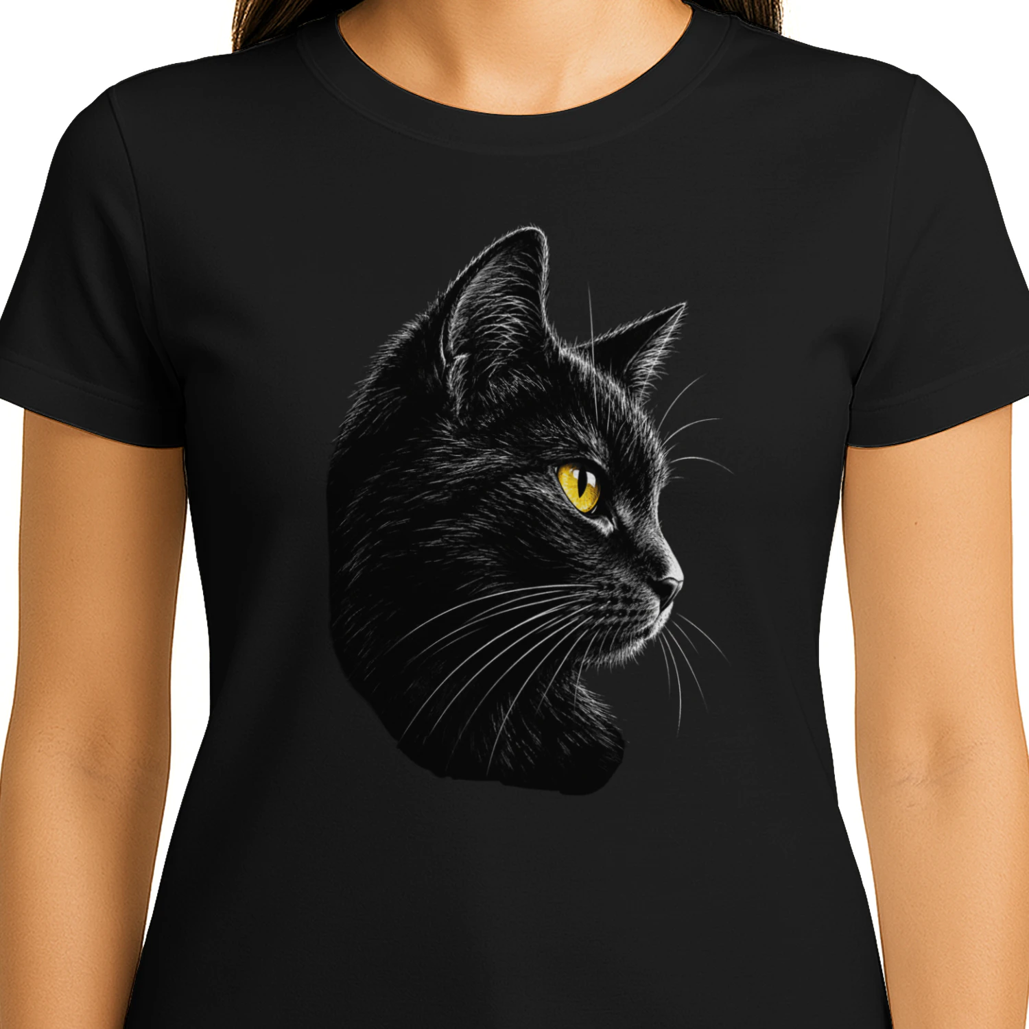 Realistic Black Cat Portrait T-Shirt