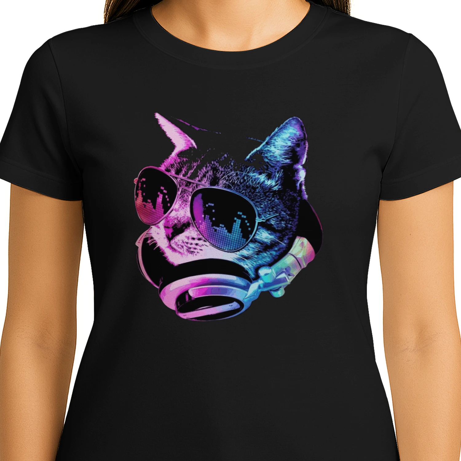 DJ Cat Headphones Sunglasses T-Shirt
