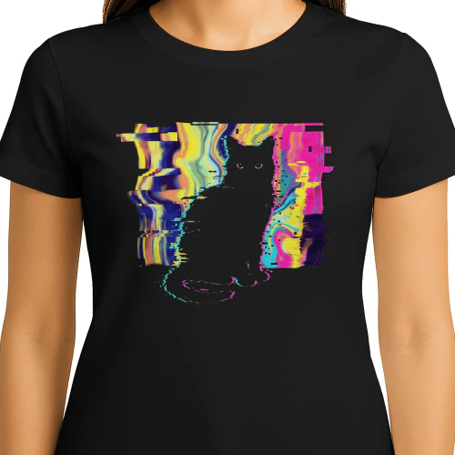 Cyberpunk Glitch Black Cat 