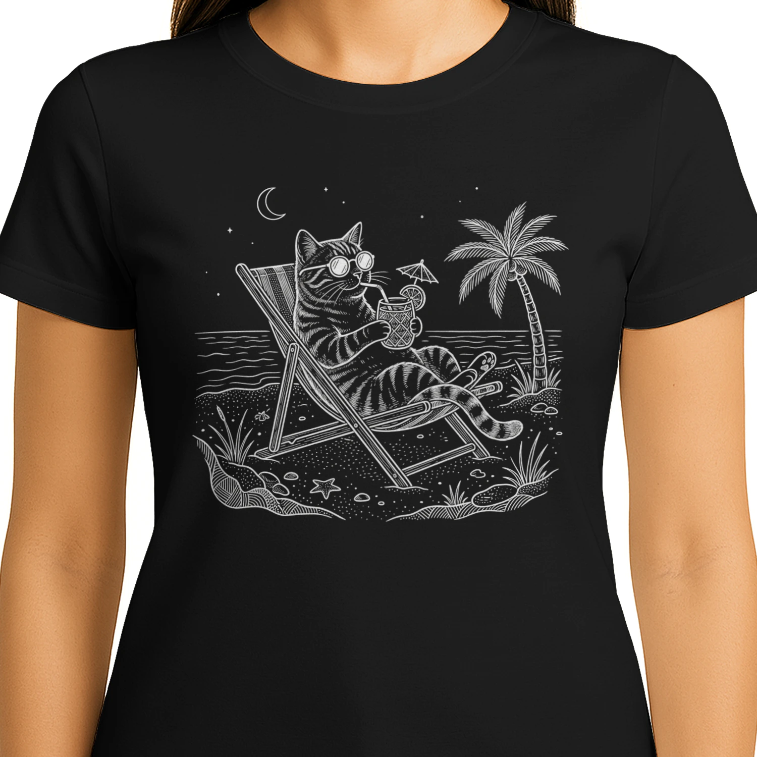 Cool Cat Beach Vacation Graphic T-Shirt