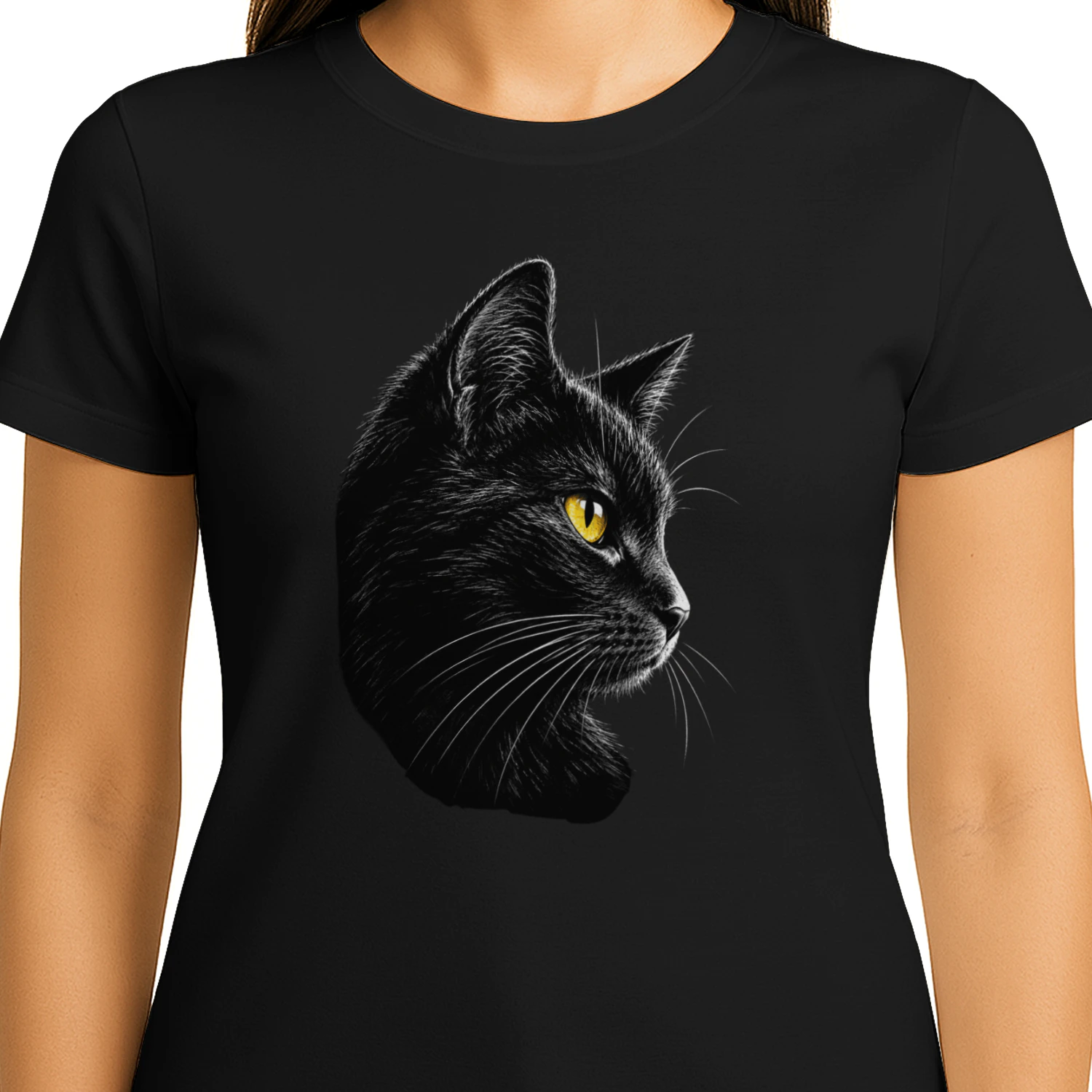 Sleek Black Cat Portrait T-Shirt