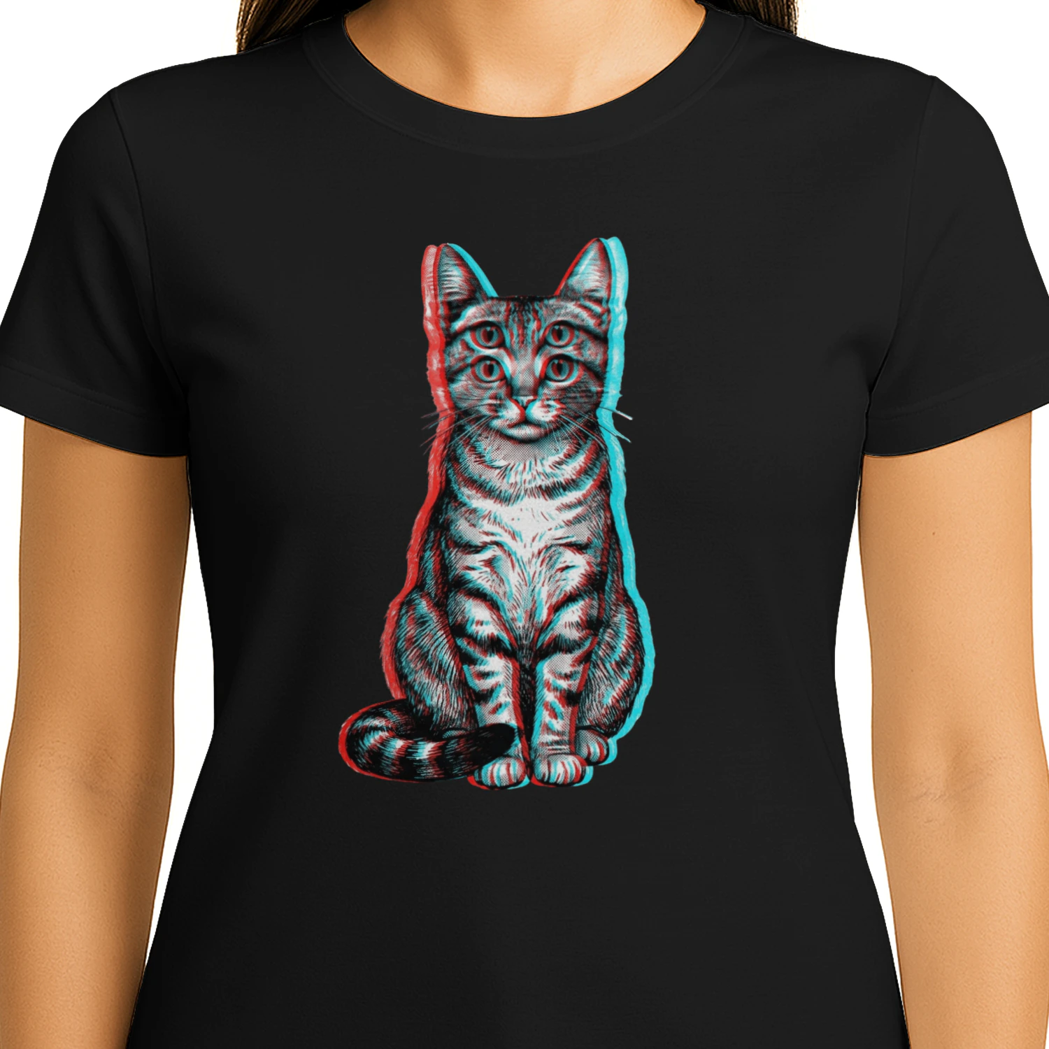 Psychedelic 3D Cat Graphic T-Shirt